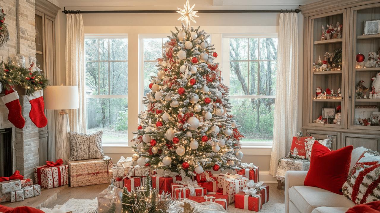 La decoration du sapin de Noel en rouge et blanc : comment creer une ambiance feerique avec des guirlandes lumineuses